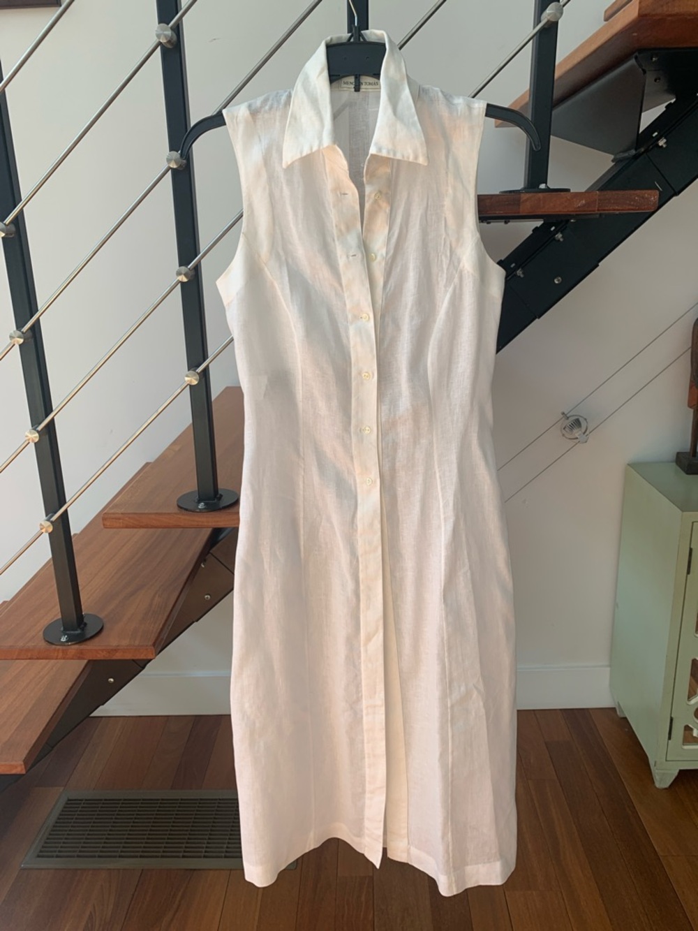 Sleeveless White Button-Front Linen Long Vest